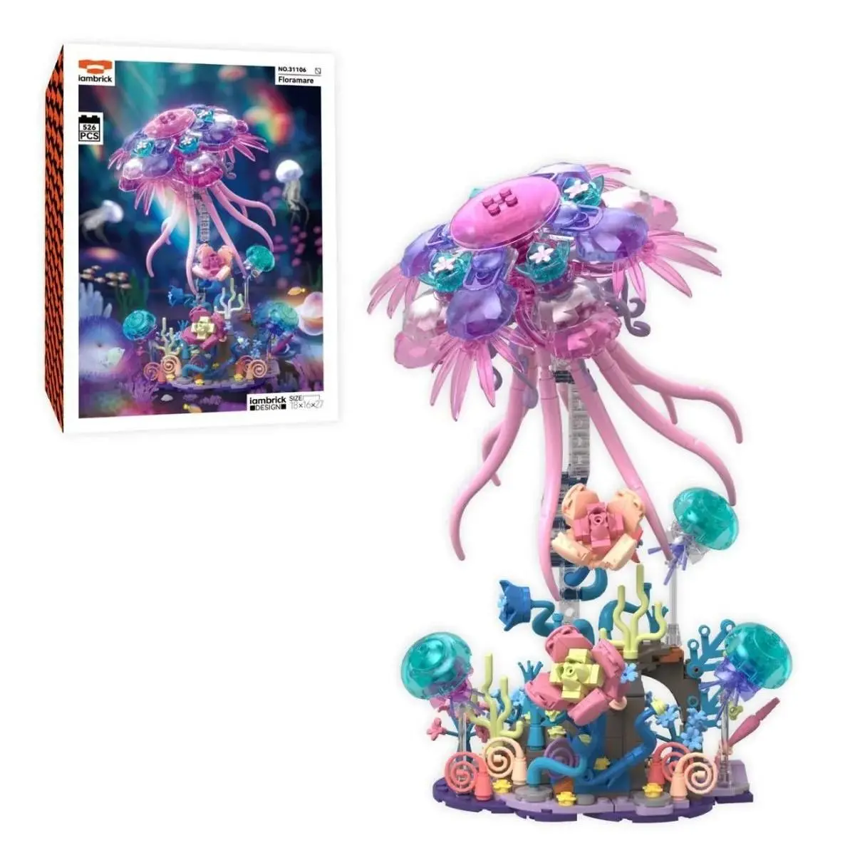 Luminous Jellyfish Fairy Building Block Set - Hand-Assembled DIY Brick Model Kit, Ocean-Themed Tabletop Statue Decor, Collectible Craft Ornament, Ideal Holiday Gift for Halloween, Christmas