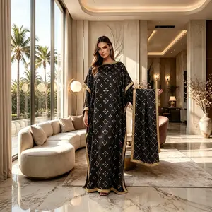 Geometric Print Robe Set – Long Shawl Dress + Satin Scarf for Beach Sun Protection