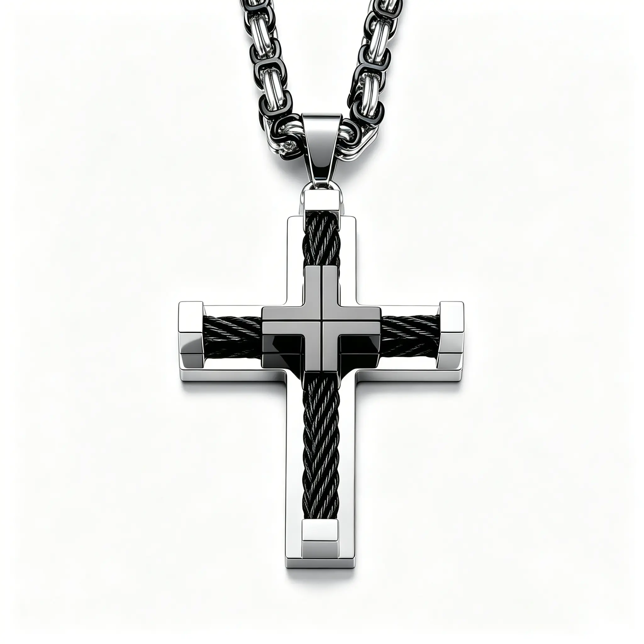 Cyjewel Men's Stainless Steel Byzantine Cross Necklace, 24-In Adjustable Length, Black Pendant, Daily Wear Costume Jewelry, Elegant Durable, Gold/Silver/Black Options, Dad Gift from Son p2, Byzantine Necklaces