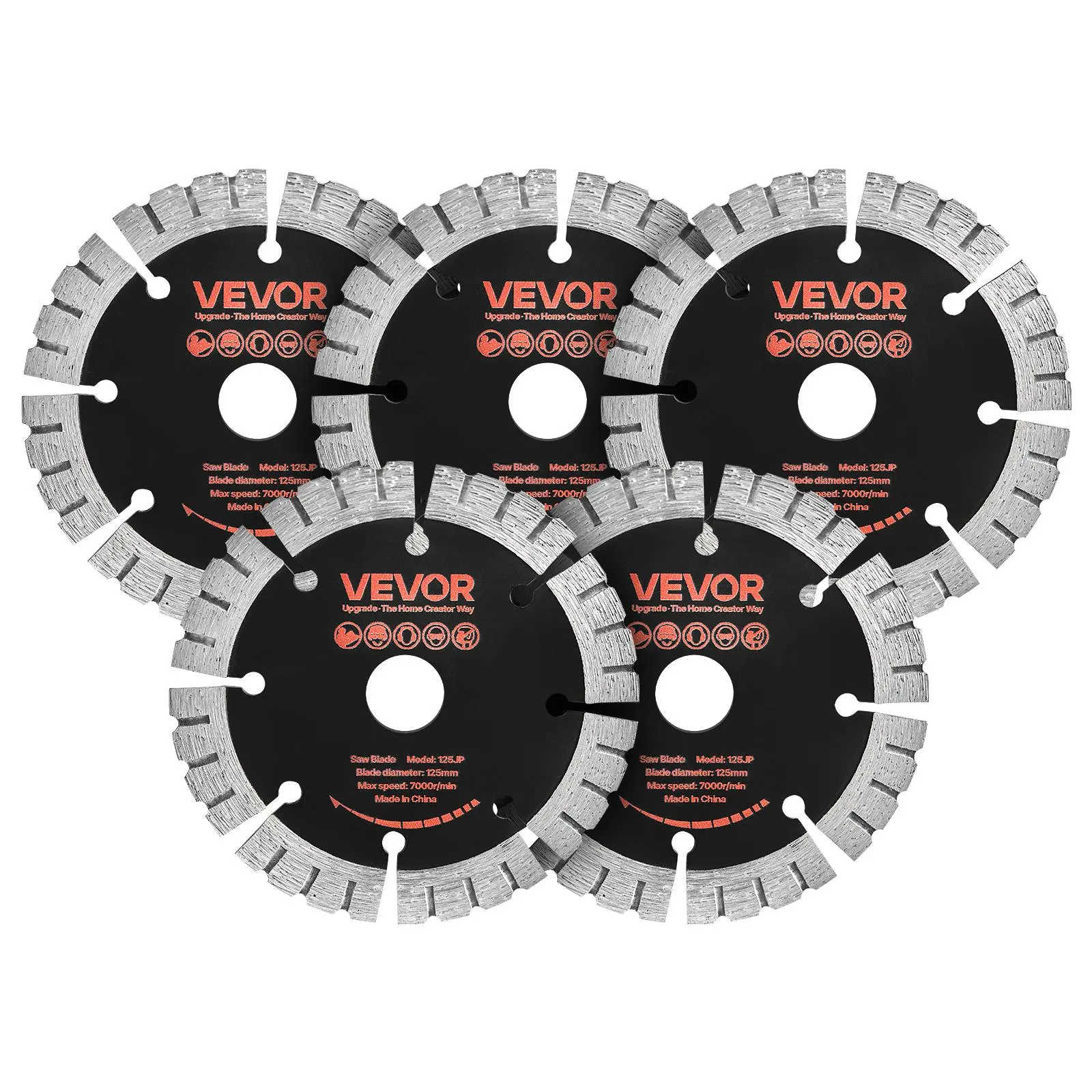 【BackToSchool】VEVOR Diamond Blades 5 inch, 5-Pack Wall Chaser Saw Blade Cutting Blade, 0.79 in Arbor, High-Hardness Diamond Segments, 65Mn Steel Core, Dry Wet Cutting, Clean Edges for Concrete Brick Stone Cement