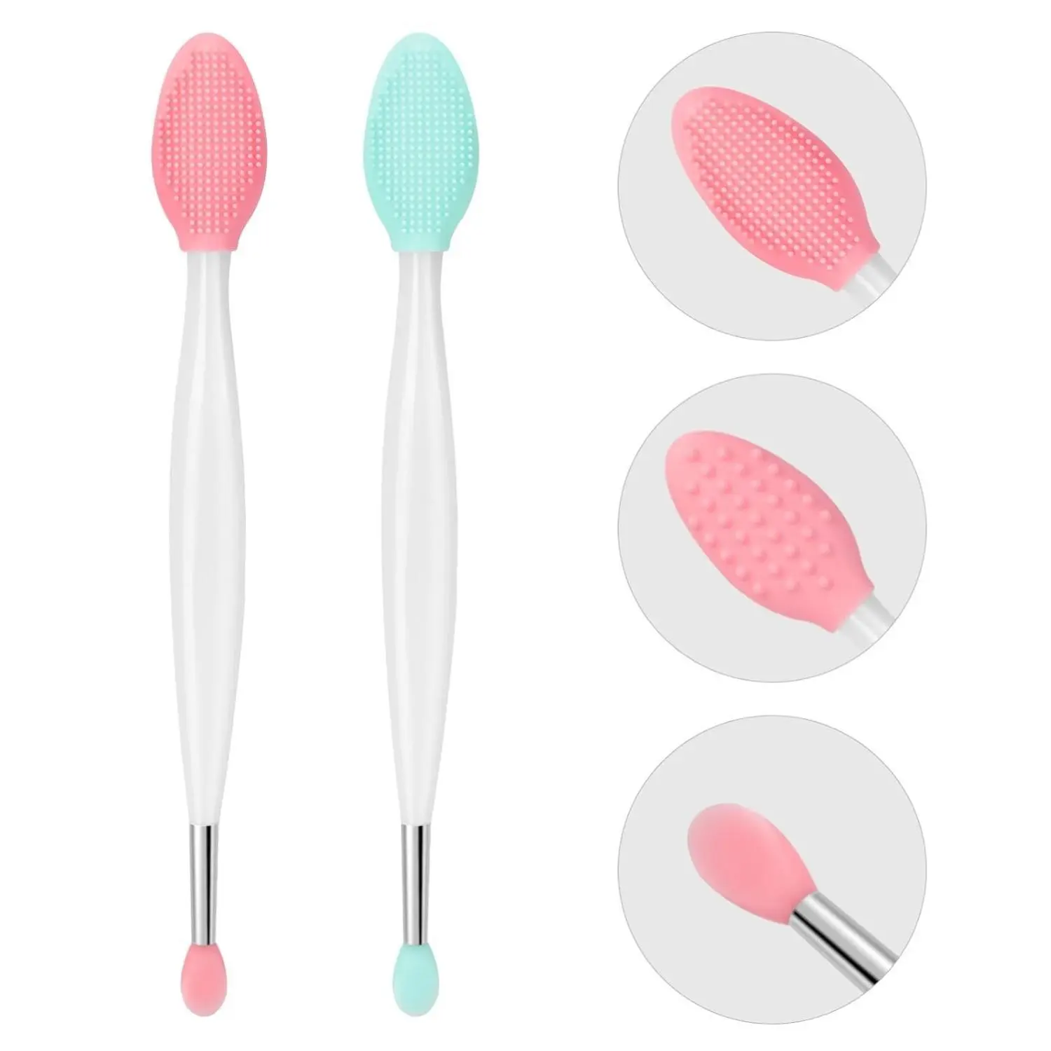 Unaone Lip Scrub Brush - 2 PCS Dual-ended Lip Scrubber Exfoliator and Silicone Lip Brush, 3-in-1 Silicone Lip Scrub Tool Lip Mask Applicator, Gentle Exfoliator & Applicator for Soft
