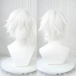 Anime Kaneki Ken Cosplay Wigs Short White Fluffy Wigs Eye Patch Heat Resistant Synthetic Hair Party Role Play