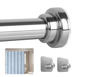Adjustable Stainless Steel Shower Curtain Rod 31–80" with 2 Hooks – Telescoping Tension Rod, No-Drill, Bathroom Curtain Rod, Wall-Mount-Free, Rust-Resistant, Easy Install