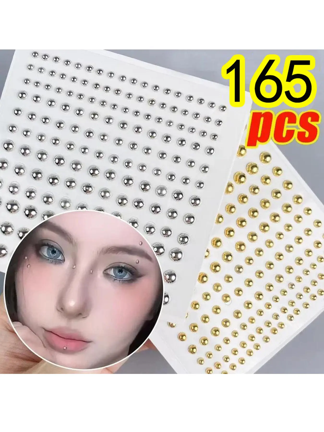165pcs Fake Nose Lip Sticker Set, Punk Style Edgy Aesthetic, Aesthetic Stainless Steel Non-Piercing Jewelry, Disposable Lip & Eyebrow Stickers, Sheet Accessories