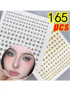 165pcs Fake Nose Lip Sticker Set, Punk Style Edgy Aesthetic, Aesthetic Stainless Steel Non-Piercing Jewelry, Disposable Lip & Eyebrow Stickers, Sheet Accessories