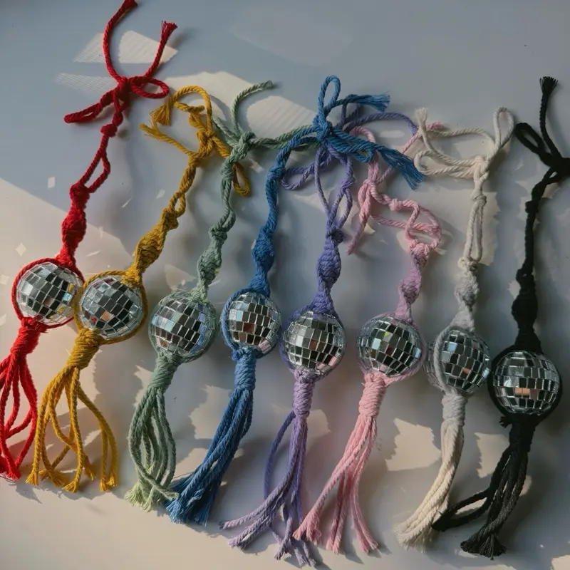 disco ball car charm - macrame car accessory available in 8 colors