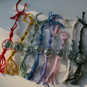 disco ball car charm - macrame car accessory available in 8 colors