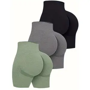 3Pcs Solid Color Seamless Biker Shorts - Slim Fit High Waist Butt Lifting - Nylon & Spandex Blend - For Women - Perfect for Yoga, Gym & Fitness - Ideal Gift for Active Women