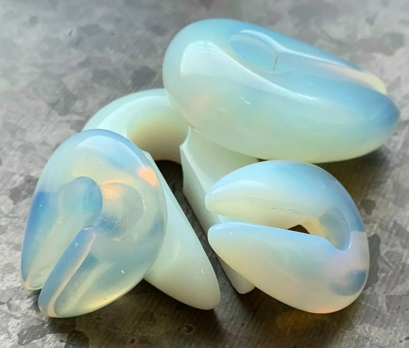 Pair of Stunning Opalite Keyhole Hanger Ear Weight Tunnels/Plugs - Gauge 0g (8mm) thru 5/16 (16mm)