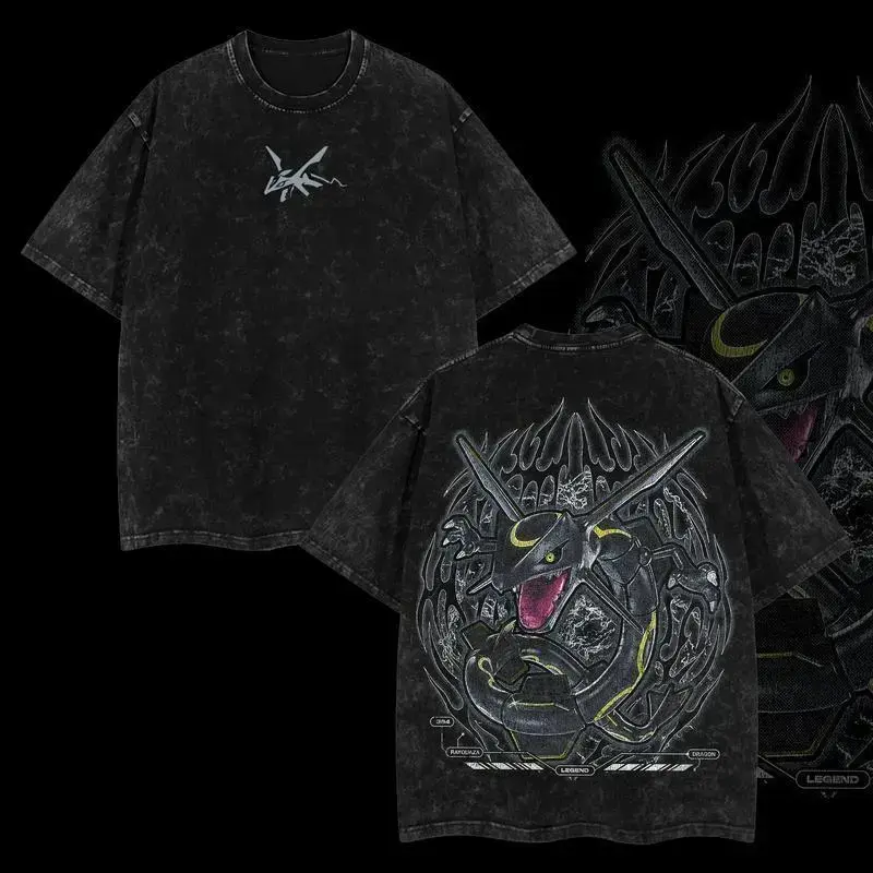 Rayquaza Vintage Unisex Oversize Anime Manga Acid Washed Heavyweight Cotton T-shirt, graphic tee,anime lover , outfits men Clothes Menswear loungewear t shirt crazy men Vintage Washed Short Sleeve T-shirt Oversized Apparel