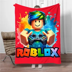 Roblox Inspired Gamer Blanket – Soft Cozy Gaming Fleece Throw for Bedroom, Sofa & Kids Gaming Room Decor, Fun Roblox-Themed Gift