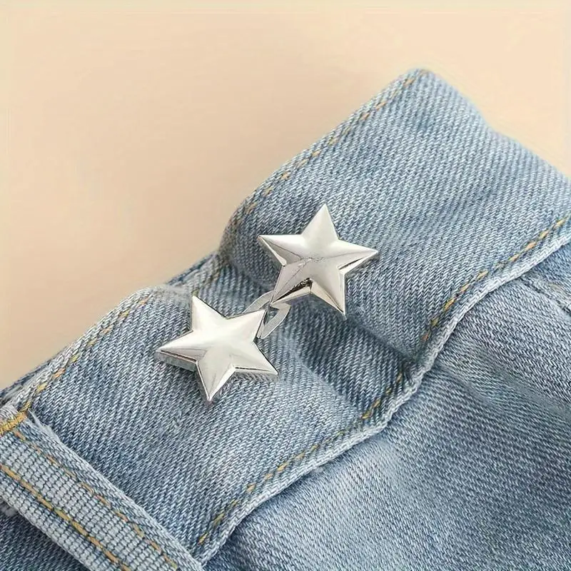 Star Design Jeans Button Tightener Set, 2/4 Pairs Handmade Jeans Button Pins, Easy To Install Waist Tightener Button for Indoor & Outdoor