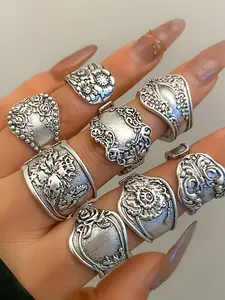 Elegant Open Ring Set, Zinc Alloy Chain, Casual Style, All-Season Wear, Unique Design, Perfect Gift Idea