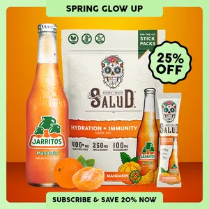 Salud x Jarritos 2-in-1 [Hydration & Immunity - Mandarin] Electrolytes Powder, Agua Fresca Drink Mix, Elderberry, Dairy & Soy Free, Non-GMO, Gluten Free, Vegan, 1g Sugar (15 Servings), Spring Glow Up