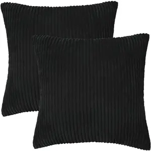 PiccoCasa 2 Pcs Soft Corduroy Throw Pillow Cover, 18 x 18 Inch, Striped Cushion Cover, Throw Pillowcase for Sofa Couch Bedding Livingroom Car Seat Home, Black