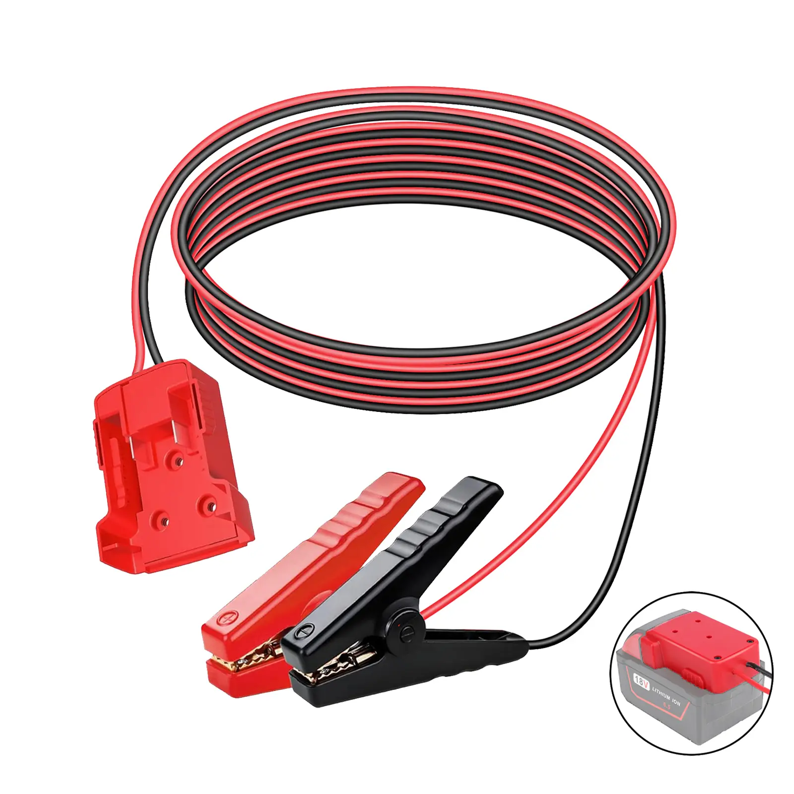 Automotive Booster Jumper Cables with Alligator Clips, Compatible with Milwaukee M-18 18V Batteries, 6FT 12AWG Silicone Wire, 392℉ (200℃) Temperature Resistance Car Battery Repair Tool
