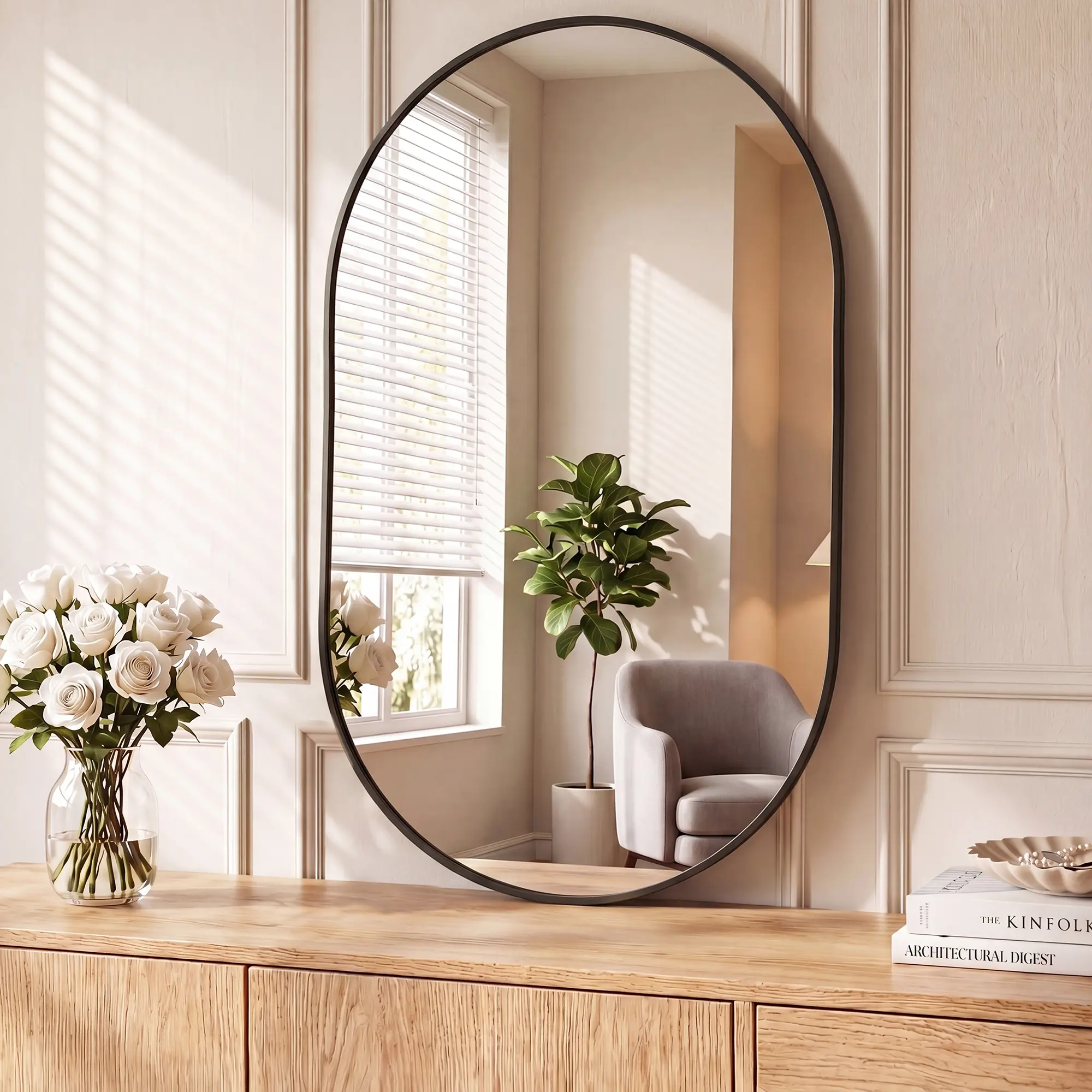 Wall-Mounted Tempered Glass Oval Vanity Mirror - Mirrors for Wall, Aluminum Full Frame, Home Decor Items, Aesthetic Room Decor, Vanity Aesthetic, Versatile Horizontal-Vertical Installation for Over Sink, Bedroom