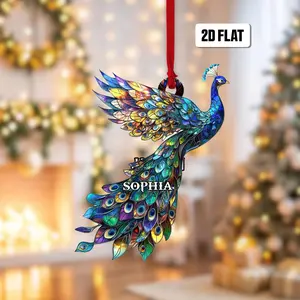 Personalized Rainbow Peacock 2D Flat Ornament, Peacock Christmas Ornament, Christmas Gift for Peacock Lover (Please note the name or image you want to customize or send it to me via message)