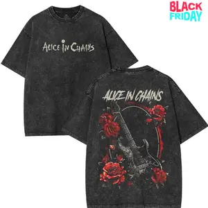 Retro Limited Alice In Chains T-Shirt, Rock Band Music Lovers Gothic Punk Emo Y2K Outfits 90s Guitar Rose Graphic Tee Rock Merch Casual Fabric