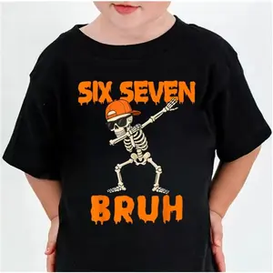 Fun Six Seven 6 7 Meme Design T-Shirt for Kids Chaotic Humor Y2k Game Saying Tee Novelty Gift Boy Top Fashion Children's Clothes