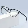 [Blue Light Blocking] Retro Square Semi-Rimless Glasses | Stylish PC + Metal Wear-Resistant Blend Non-Prescription Glasses for Reading, Gaming, and Computer Use (Includes Cleaning Cloth & Case)