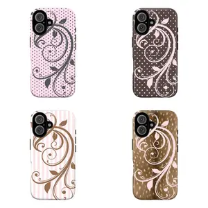 Aesthetic Floral Swirl Phone Case |   Vintage Leaf Pattern, Soft Pink Polka Dot & Stripe Design Cover For iPhone 17 Pro Max 16 15 14 13 12 11 for Samsung S21 S22 S23 S24 S25 S26 Phone Case |   Tough Phone Case |   gift for him for her |   Best Gift