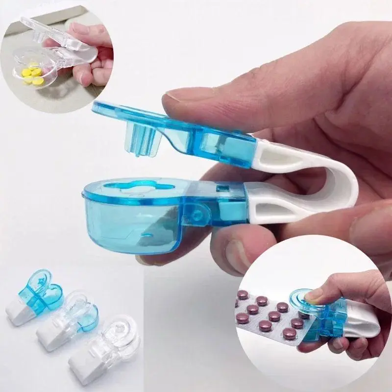 1PC Portable Pill Organizer - Anti-Pollution Medicine Crusher, Home Organizer Storage Jar with Blue Lid White Box & White Lid Blue Box Designs for Personal Healthcare