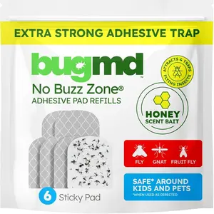 BugMD No Buzz Zone Refiller Pad (6 Refills) - Extra-Strong Adhesive Traps, Indoor Insect Trap Refill, No Harsh Chemicals, Household Friendly, Fly Trap Refill, Flea Trap Refills, Bug Trapper