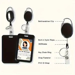 1pc/Fashion Black ID Card Holder with Retractable Sliding Cover - Suitable for Bus Cards, ID Cards, and Brand Cards