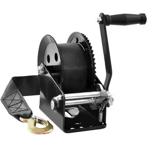 【fathersdaygift】VEVOR Hand Winch, 1600 lbs Pulling Capacity, Boat Trailer Winch Heavy Duty Rope Crank with 33 ft Polyester Strap and Two-Way Ratchet, Manual Operated Hand Crank Winch for Trailer, Boat or ATV Towing