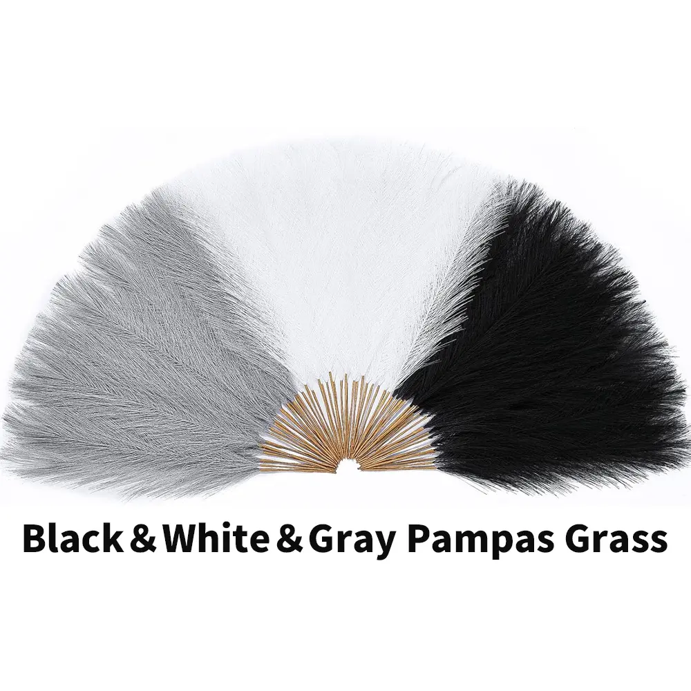 60Pcs Black Pampas Grass Decor, 17'' Faux Pampas Grass, Fluffy Artificial Pompous Grass Vase Filler Flower Arrangement for Living Room Decor Wedding Party Home Decor