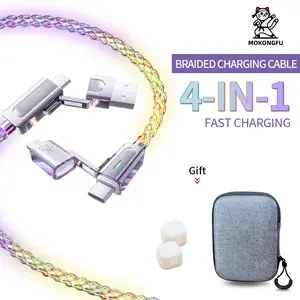 Mokongfu Colorful 4-in-1 Multi Charging Cable with USB A,Type C,Braided LED 120W Data Cable,Fast Charging for Smartphone in room/car/office