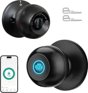 Fingerprint Door Lock,  Door Knob with Lock, Biometric Door Lock with App Control & Key, Keyless Door Locks for Bedrooms, Front Door, , Finger Print Door Knobs Black, 1 Pack