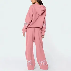 Spring New Women's Fashion Brand Bow Hoodie Long-sleeved Sweatshirt and Pants Suit Loose and Baggy Style