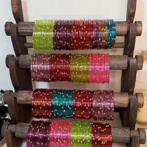 Glass Bangles Size 2.8 Vibrant Colors with Delicate Beads for Stylish Accessory