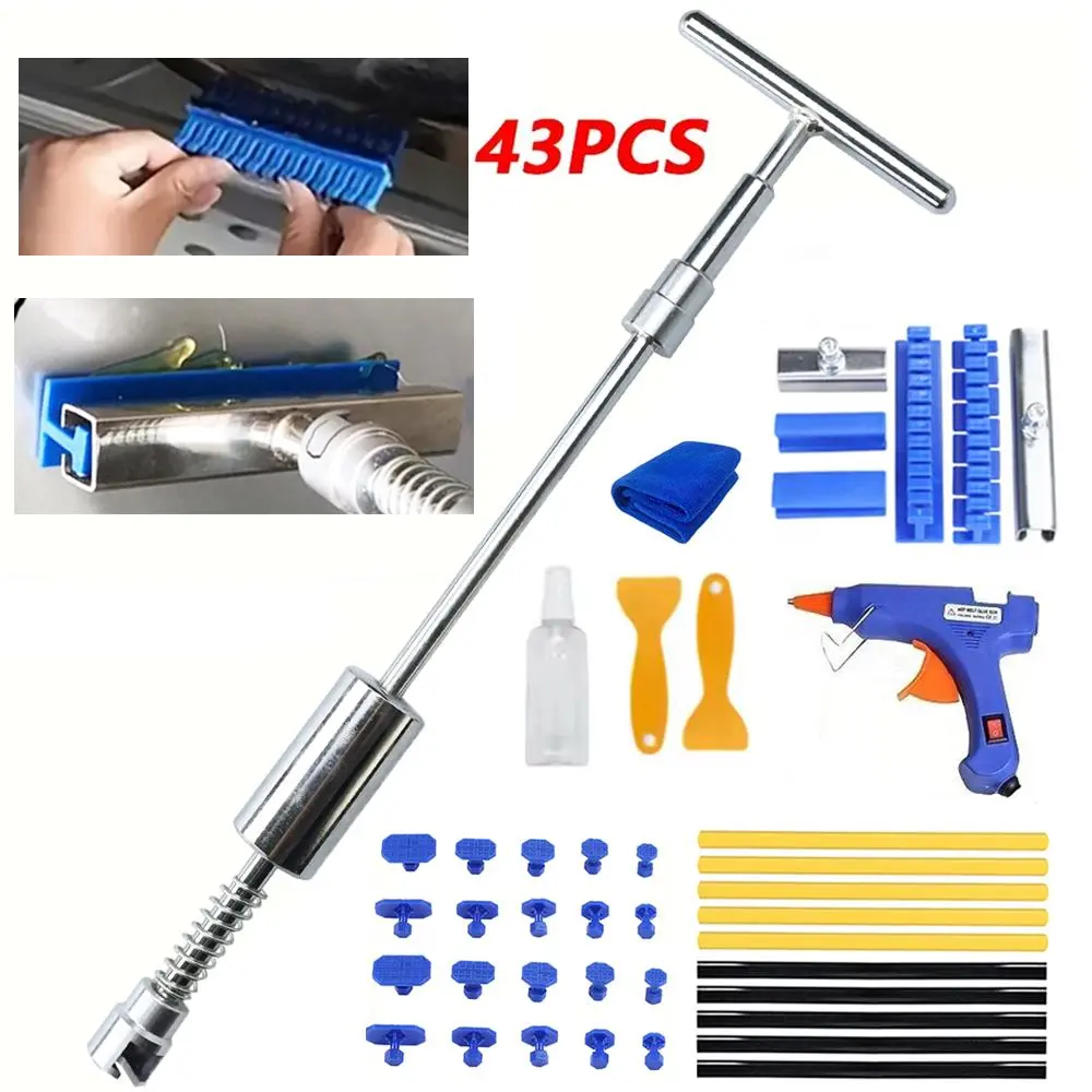 [2-in-1 Car Dent Repair Kit] 43pcs 2-in-1 Car Dent Repair Tool Kit with Adjustable Long Reach | Paintless Dent Removal for Cars, Includes Spacer & Glue Gun -  Comprehensive Car Dent Repair Kit(US Plug)