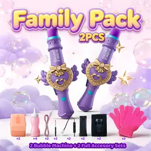 [2 Pack Set] Magic Bubble Machine for Kids – Bubble Blaster with Smoke Effect | Bubble Solution Included | Outdoor Party Toy