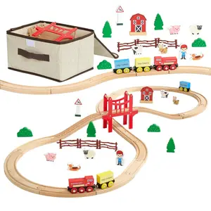 VEVOR Wooden Train Set, 39PCS, Wood Train Track with Magnetic Trains and Railway Accessories, Compatible with Major Brands, Small Town, Christmas Birthday Toy for Kids Toddlers Ages 3-8 Boys and GirlsVEVOR Super Brand Day