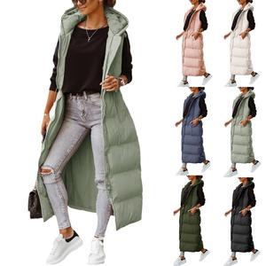 Imily Bela Women's Long Quilted Vest Hooded Maxi Length Sleeveless Puffer Vest Padded Coat Winter Outerwear