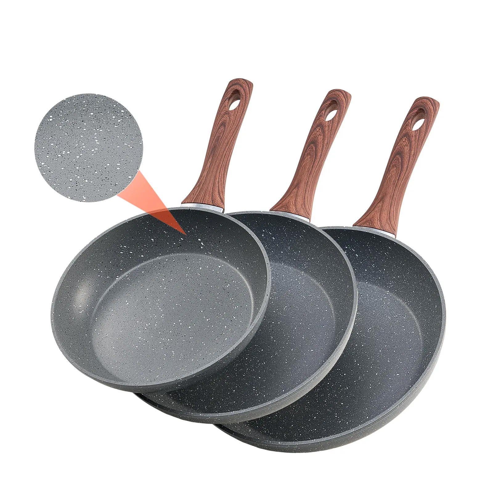 VEVOR Frying Pan Skillet,  Aluminum Egg Fry Pans, 3 Piece Set (9.5, 11, 12 in), Nonsitck Heavy-Duty Skillets with Heat-Resistant Handle, Chef's Kitchen Cookware, for Gas, Electric, Induction, Grey