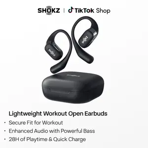 SHOKZ OpenFit - Open-Ear Wireless Bluetooth Headphones with Microphone, Sweat Resistant, Fast Charging,28HRS Playtime,Compatible with iPhone & Android