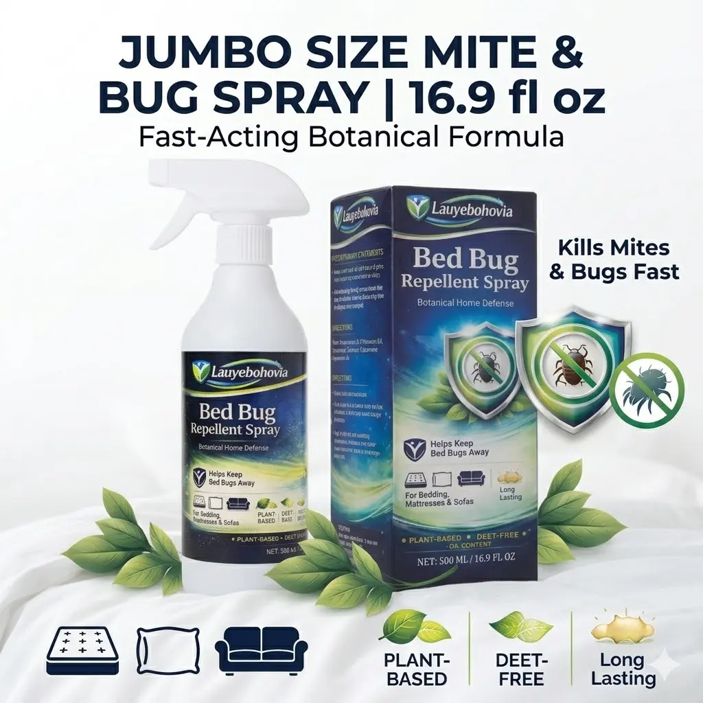 Lauyebohovia 16.9oz Bed Bug & Mite Spray | 2-in-1 Killer & Disinfectant | Safe for Mattress, Car & Pets homeessentials