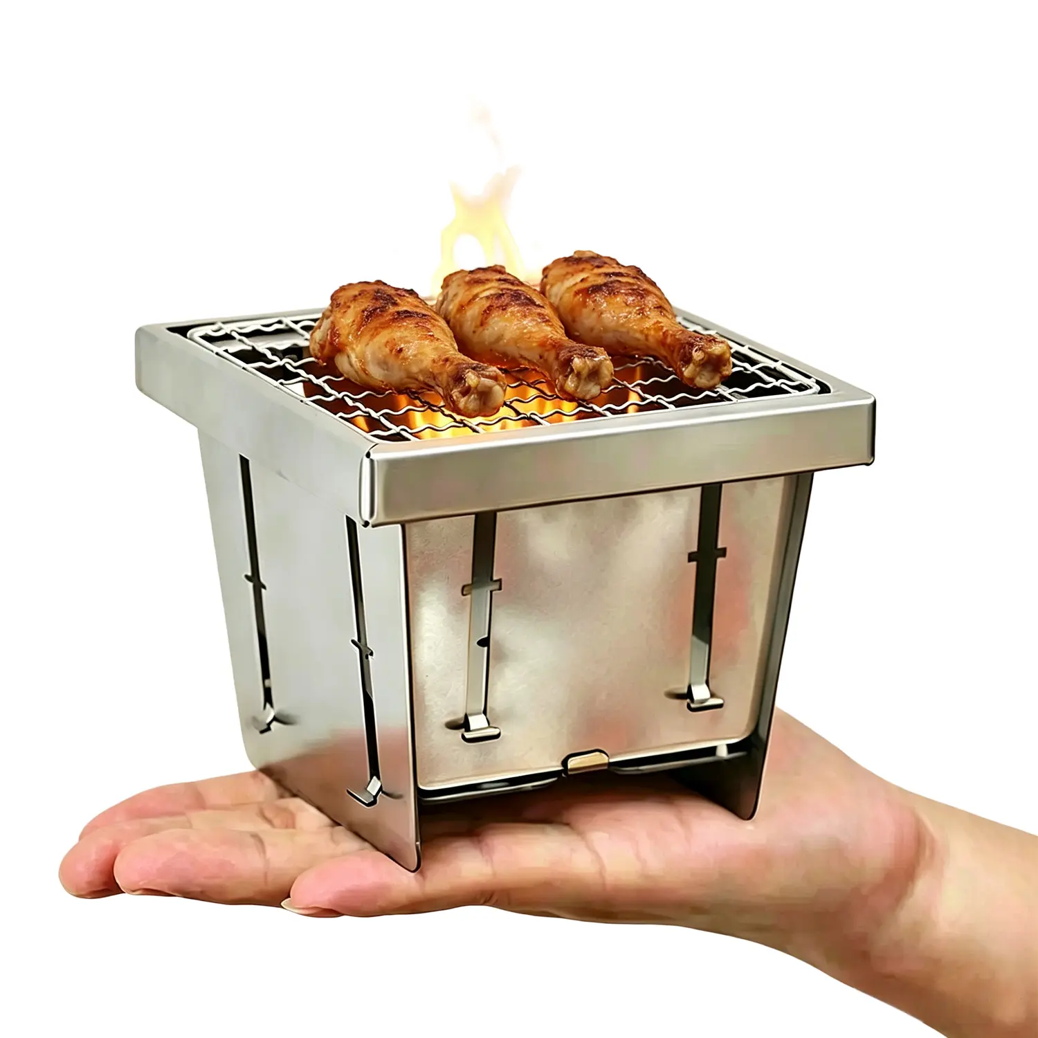 Tankye Compact Folding Griddle Grill Stoves - Stainless Steel Single Burner Fast-Heating Mini Charcoal Pocket Grill with Foldable Barbecue Plate, Camping Outdoor Kitchen Essential