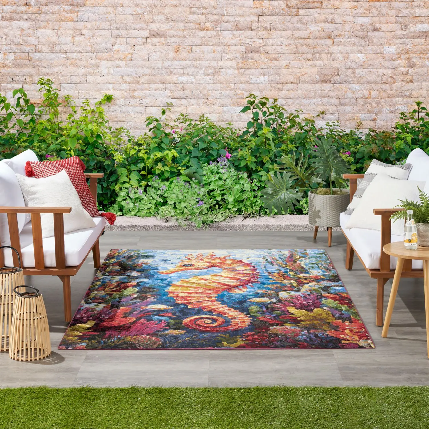 Nourison Color Splash Seahorse Indoor/Outdoor Flatweave Area Rug