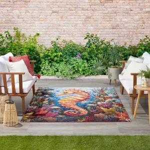 Nourison Color Splash Seahorse Indoor/Outdoor Flatweave Area Rug