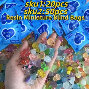 Random Color Miniature Blind Bag, 20/50pcs Mini Resin Animal Mushroom Micro Ornament, Glow in The Dark Mystery Bag, Garden Micro Landscape Decoration, Glowing Decoration, Fairy Garden