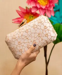 Elegante Embroidery Clutch Purses for Women,Fancy Evening clutch with Detachable Metal Chain Strap, Ideal Evening bag for Wedding, Formal Party and Special Occasions(Cream)