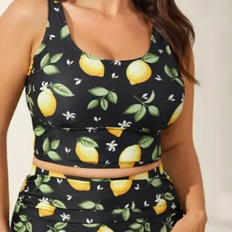 BloomChic Lemon Print Scoop Neck Bikini Top 【M-6XL】