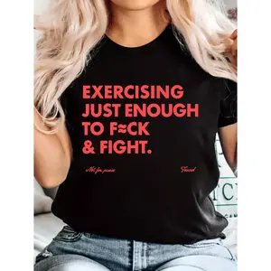 Funny EXERCISING JUST ENOUGH TO F≈CK & FIGHT Tee, Retro Vintage Y2K Streetwear