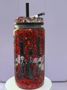 Bloody Horror Knife Snow Globe Cup  Ghost Face Inspired Red Glitter Cup
